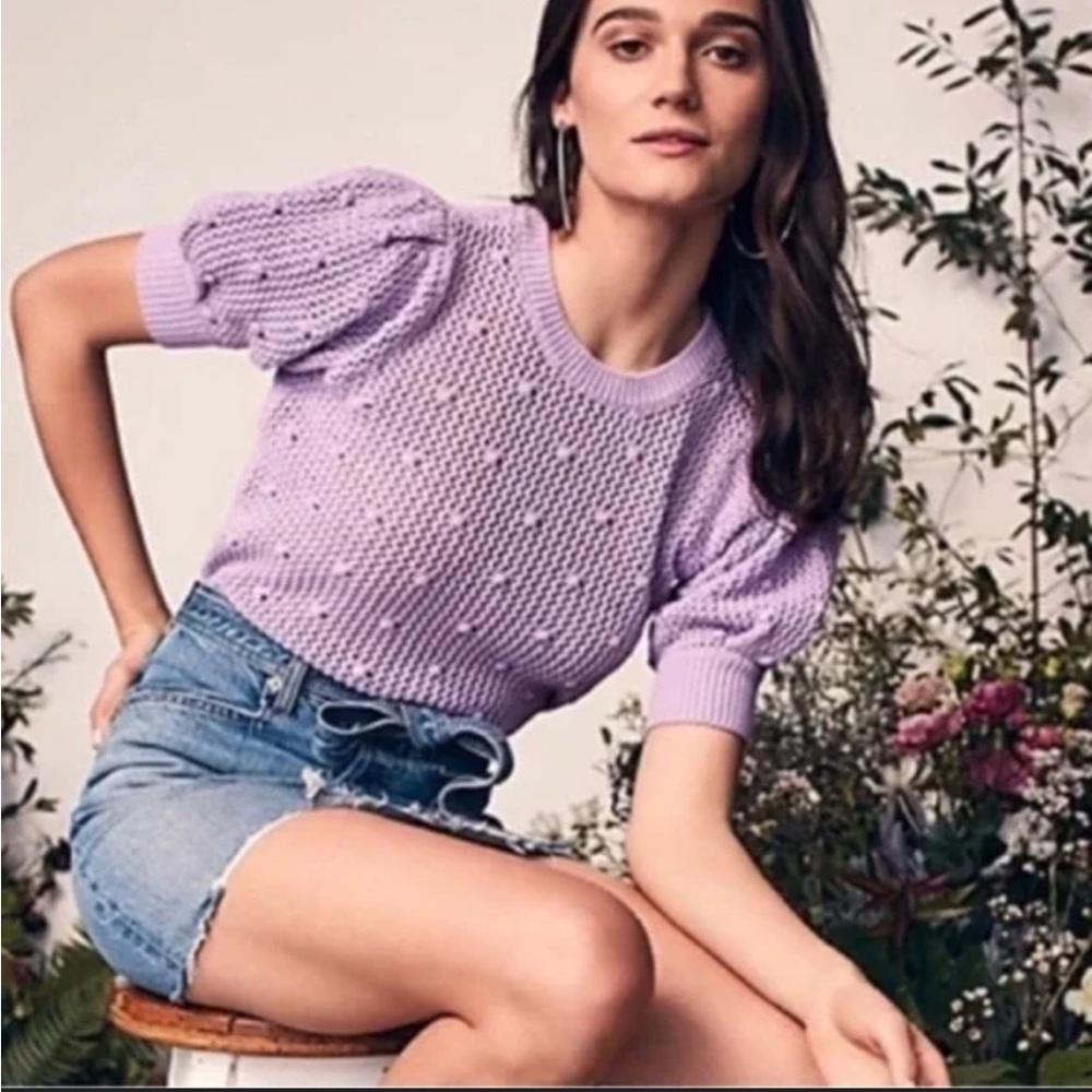 NWT Happy X Nature By Kate Hudson Lilac Open Knit Sweater